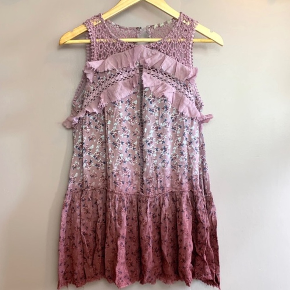Gimmicks by BKE Floral Ruffle Crochet Tunic Dress